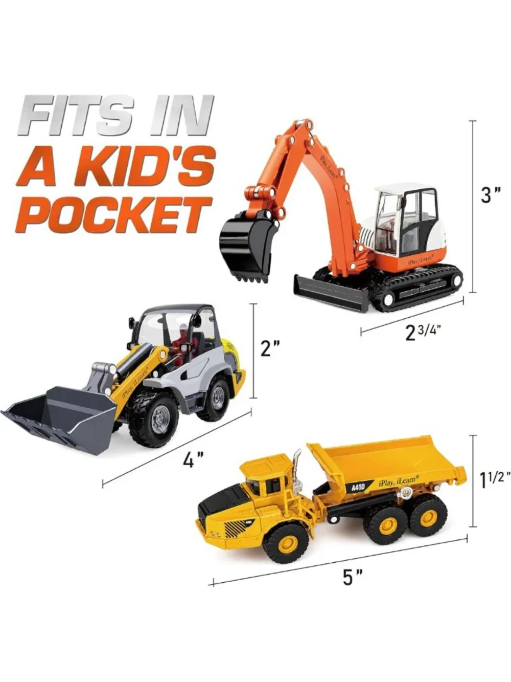 Heavy Duty Construction Playset with Metal Dump Truck, Excavator & Bulldozer